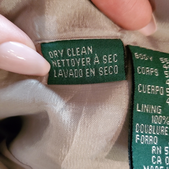 LAUREN RALPH LAUREN/ Silk linen blazer khaki green sage green tan - Picture 13 of 14
